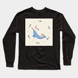 Narwhal with fishes - blue, pink, yellow Long Sleeve T-Shirt